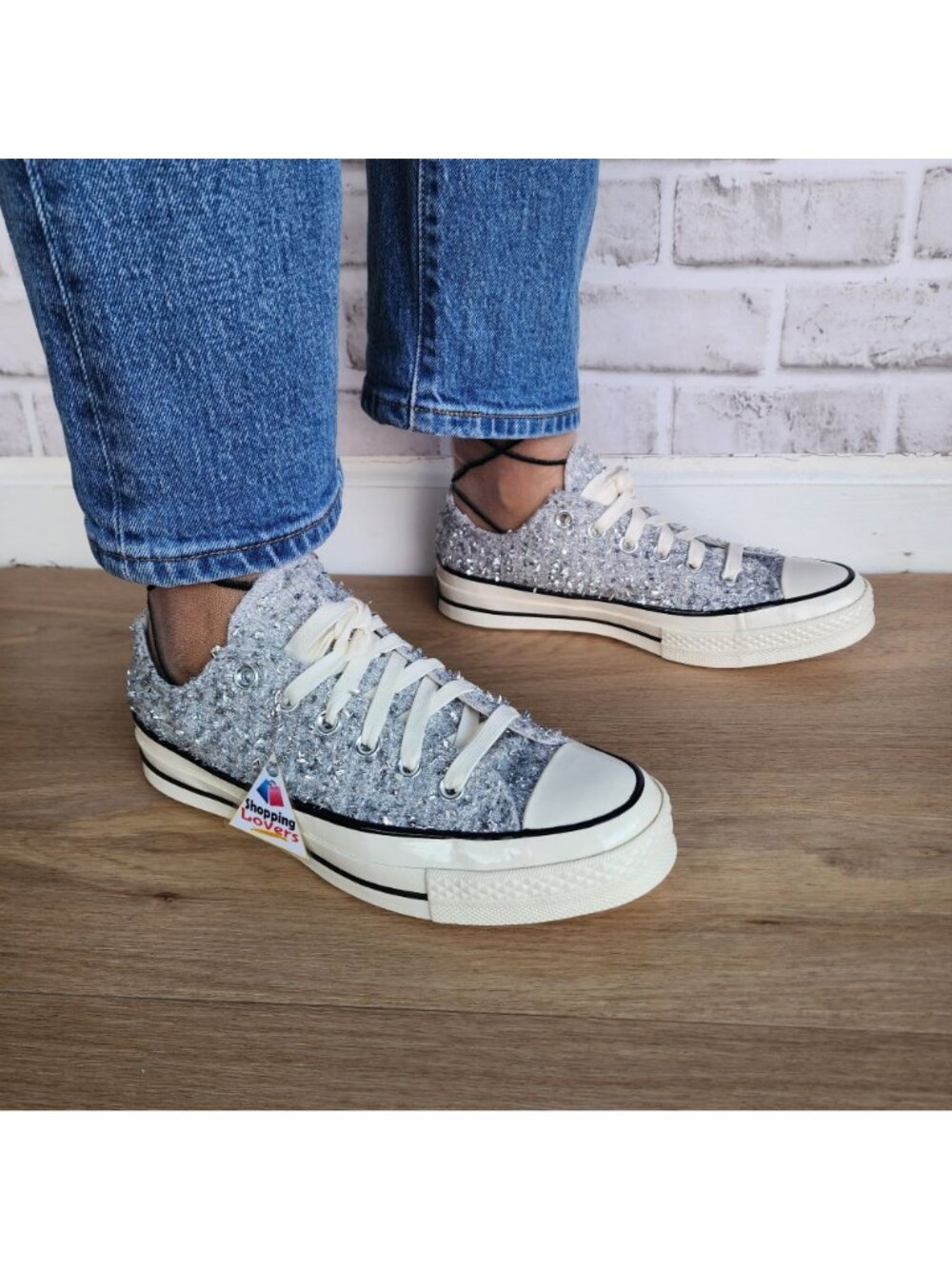 ⭐Converse Chuck 70 Metallic Tweed Low Sz 7.5 Womens Shoes Sneaker Silver A14443C - Picture 3 of 12